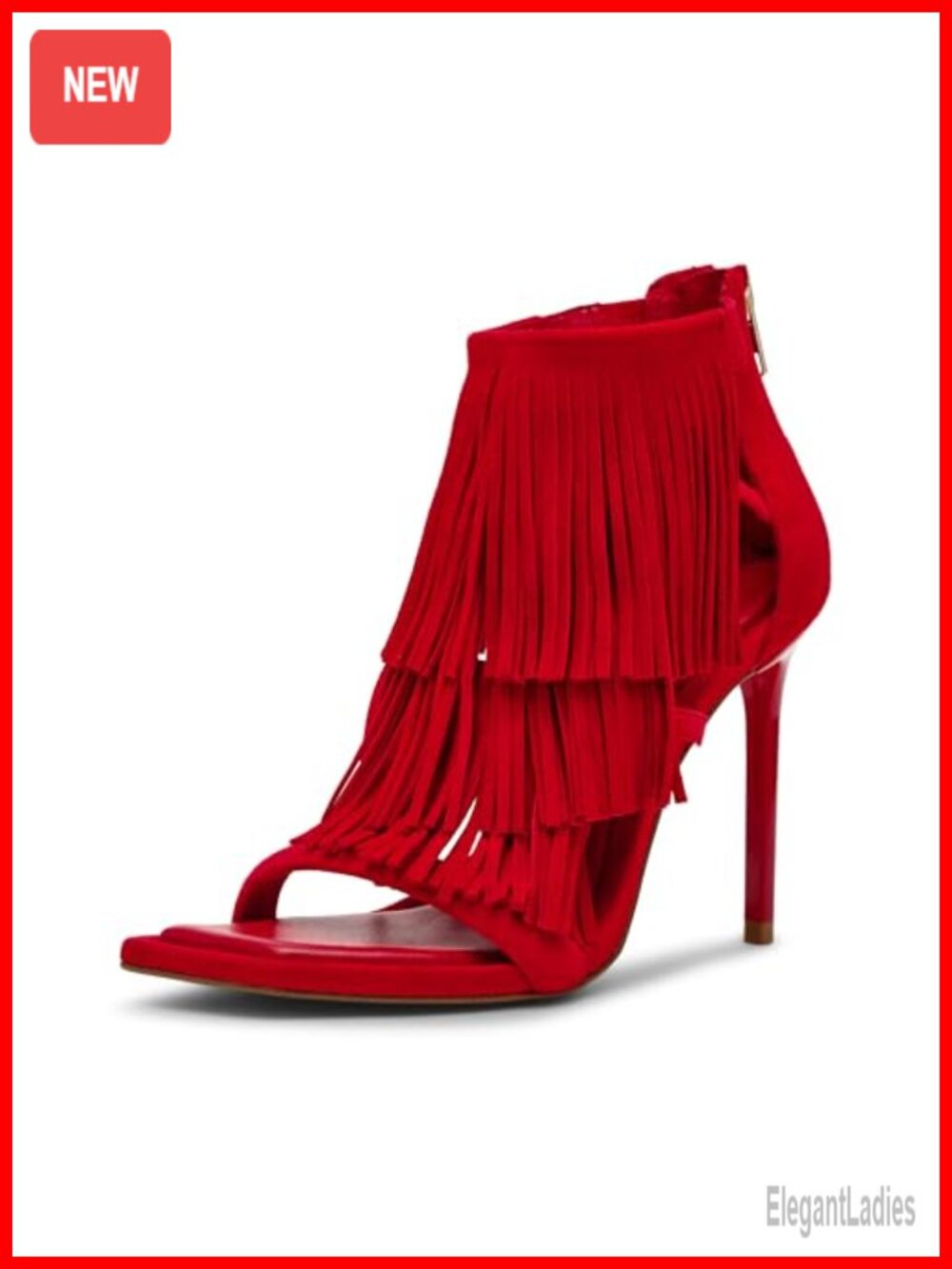 Suede Stiletto Heel Square Toe Ankle Strap Fringe Pump for Formal Evening